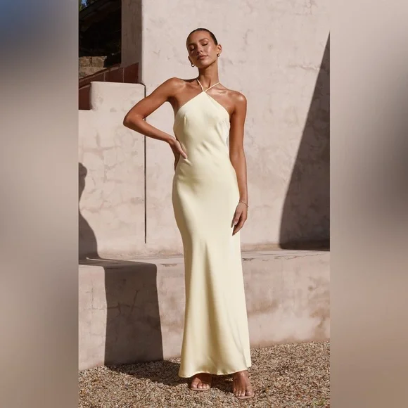 Satin Butter Yellow Maxi Dress - Picture 2 of 5
